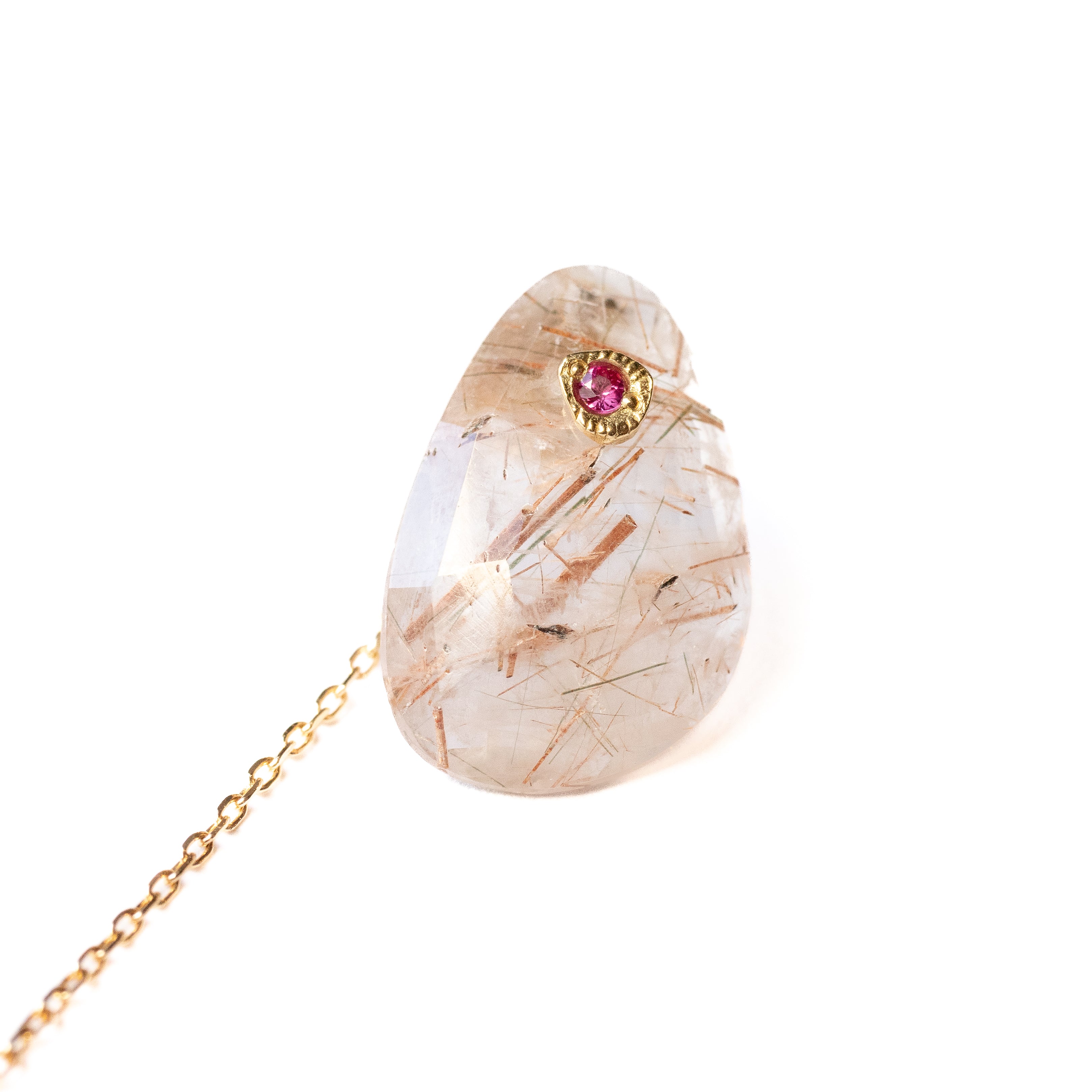 Flat Pierced Earring - Brown Rutilated Quartz -