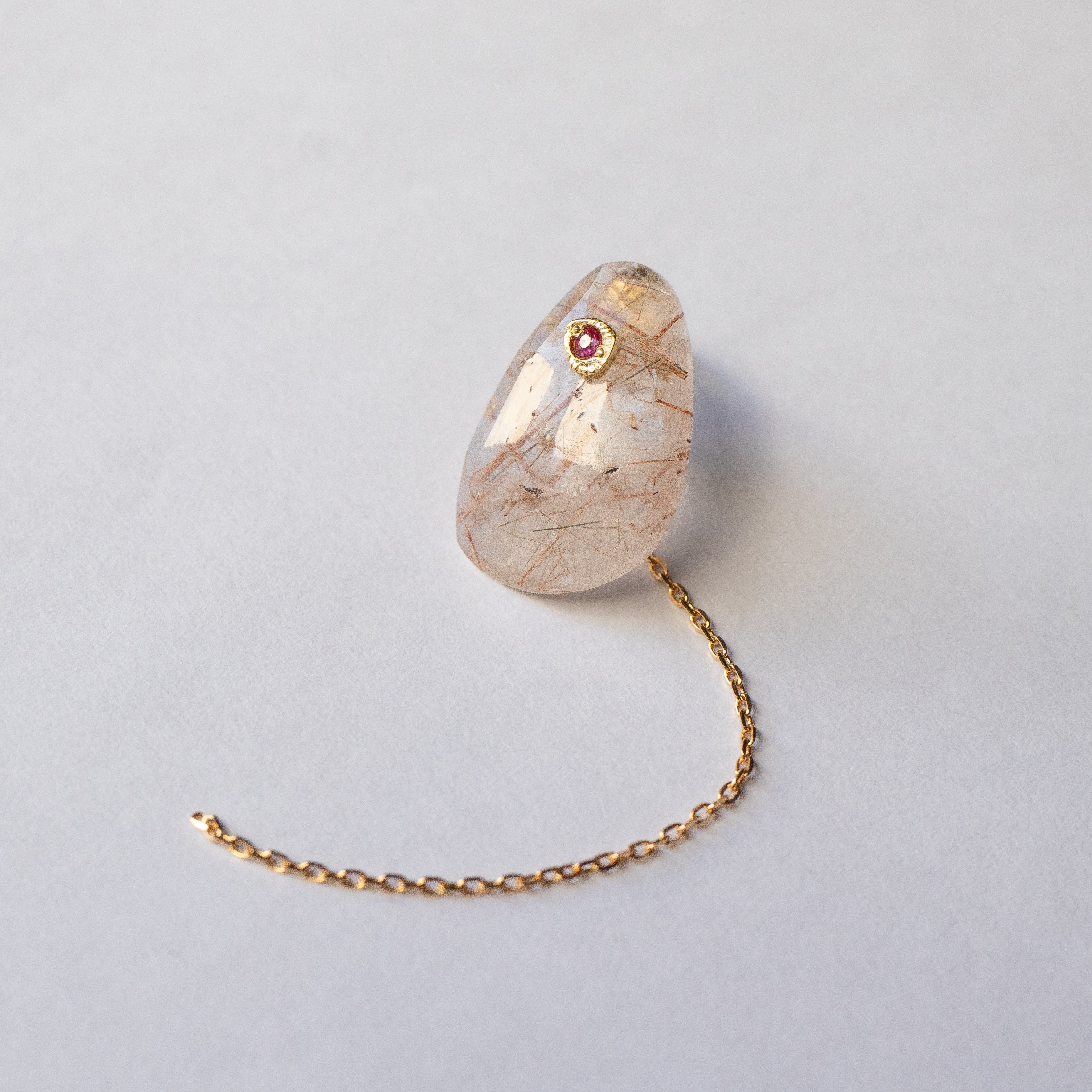 Flat Pierced Earring - Brown Rutilated Quartz -