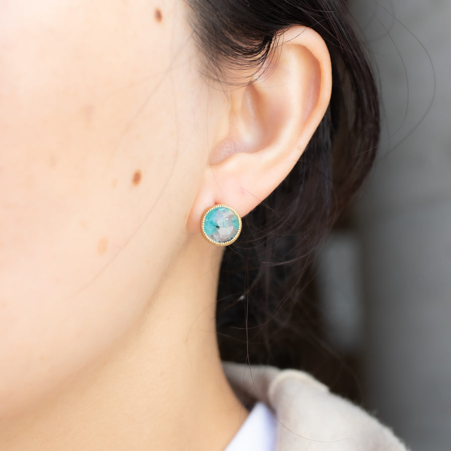 Milgrain Pierced Earring - Paraiba Tourmaline Matrix -