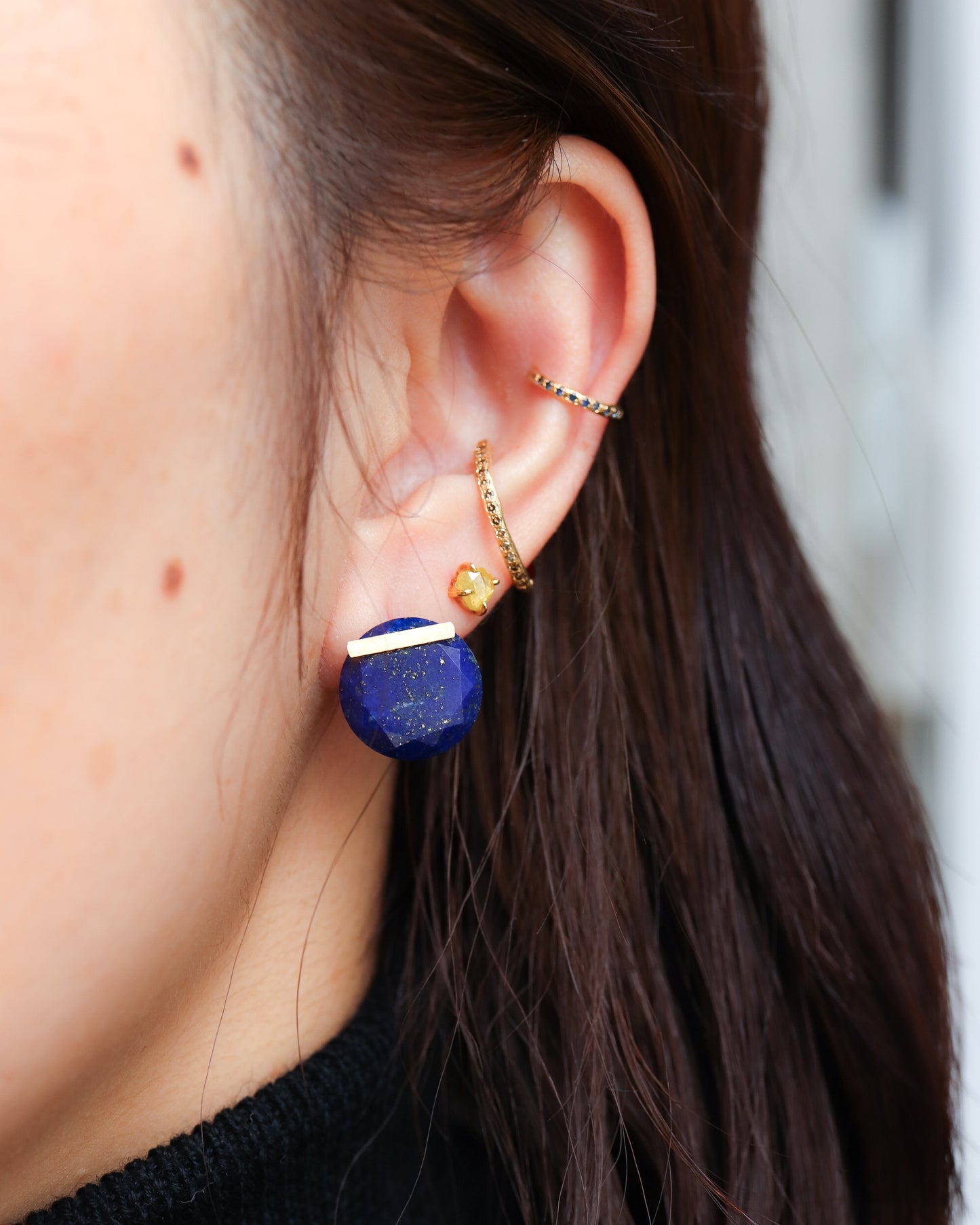 Bar stone Pierced Earring - Lapis Lazuli -