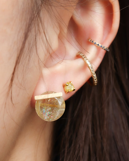 Bar stone pierced earrings - Golden rutilated quartz -