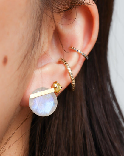 Bar stone Pierced Earrings - Rainbow Moon Stone -