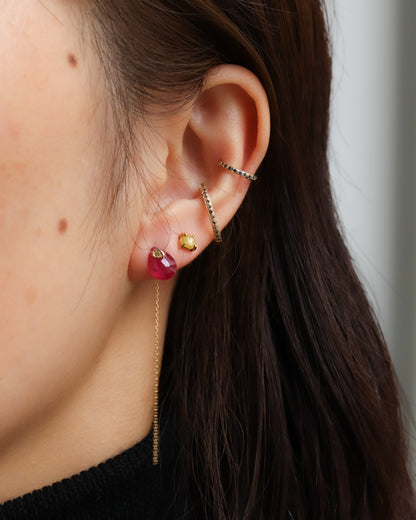 Flat Pierced Earring - Ruby -