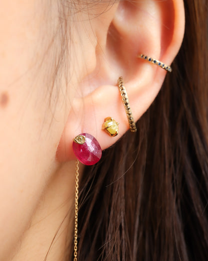 Flat Pierced Earring - Ruby -