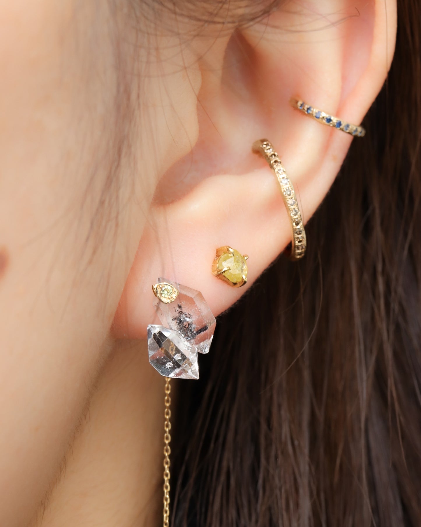 Flat Pierced Earring - Diamond Quartz -