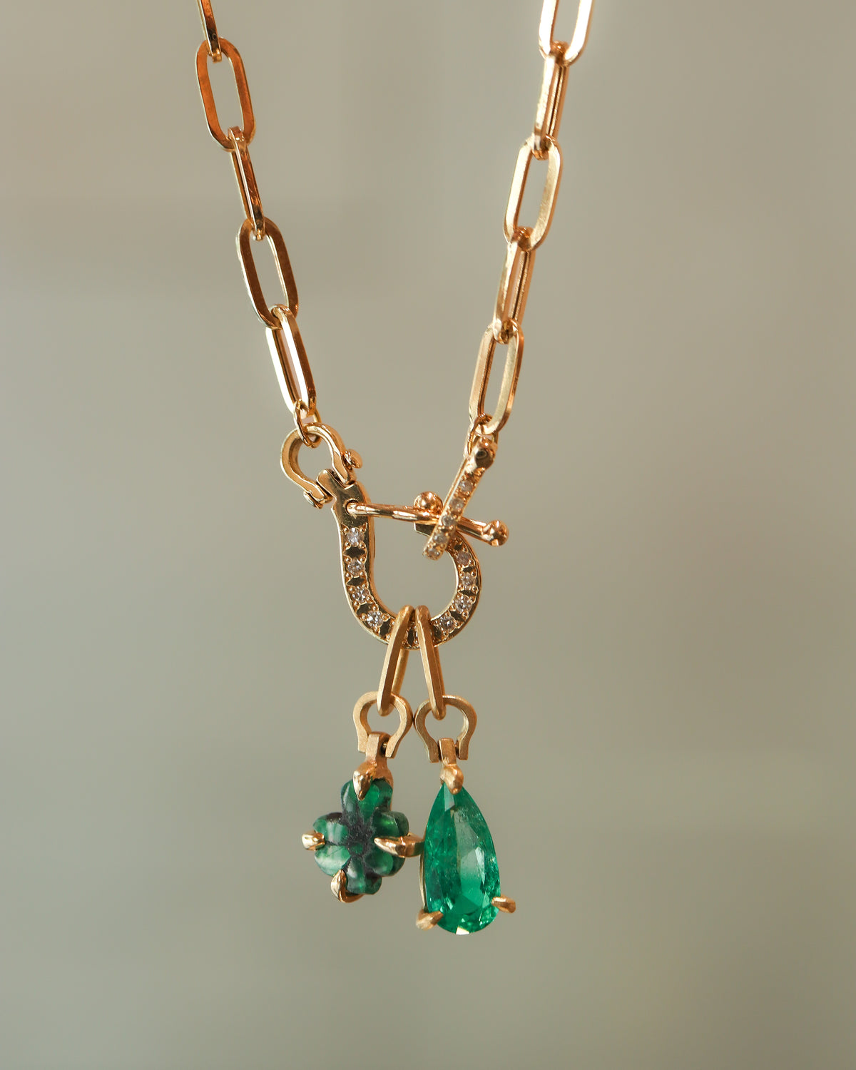 Horse Shoe Prong Necklace - Trapiche Emerald -