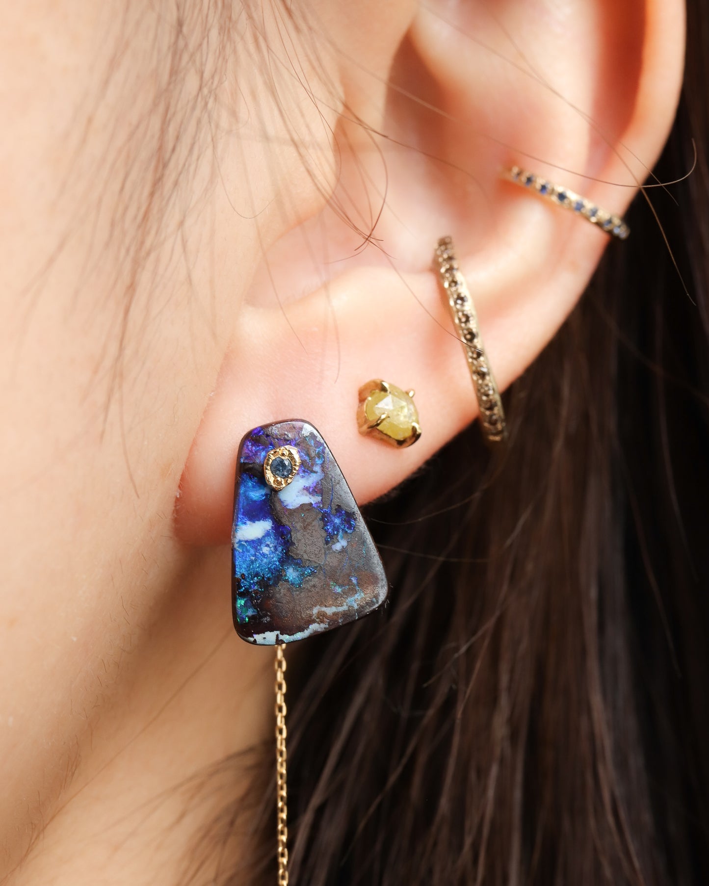 Flat Pierced Earring - Boulder Opal -