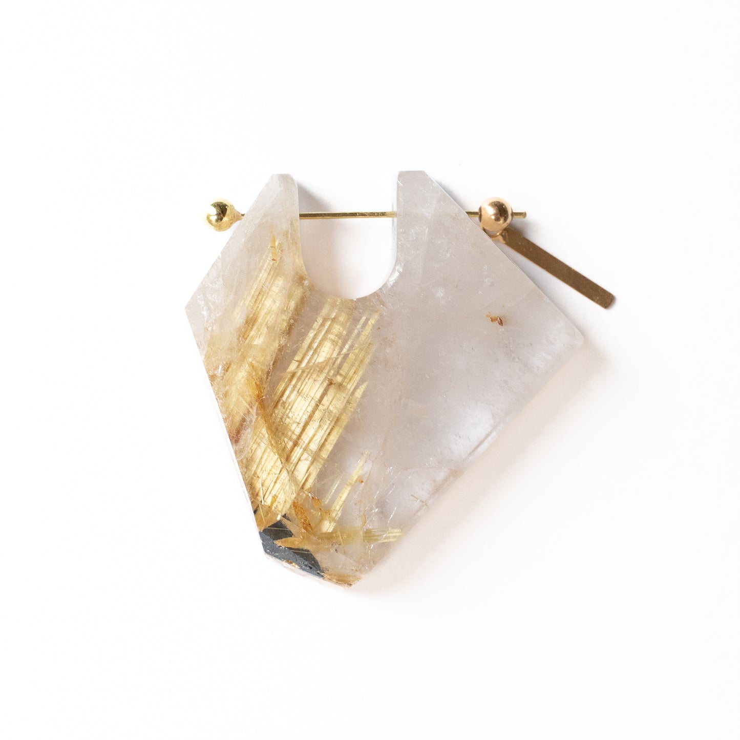 Rock Pierced Earring - Golden Rutilated Quartz -