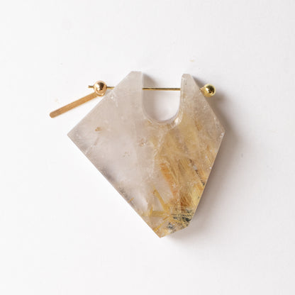 Rock Pierced Earring - Golden Rutilated Quartz -