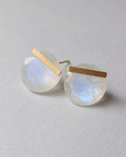 Bar stone Pierced Earrings - Rainbow Moon Stone -