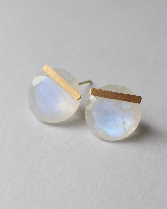 Bar stone Pierced Earring - Rainbow Moon Stone -