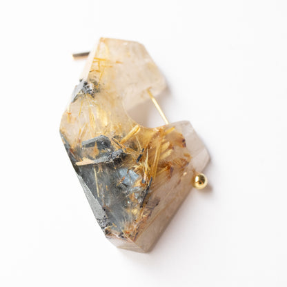 Rock Pierced Earring - Golden Rutilated Quartz -