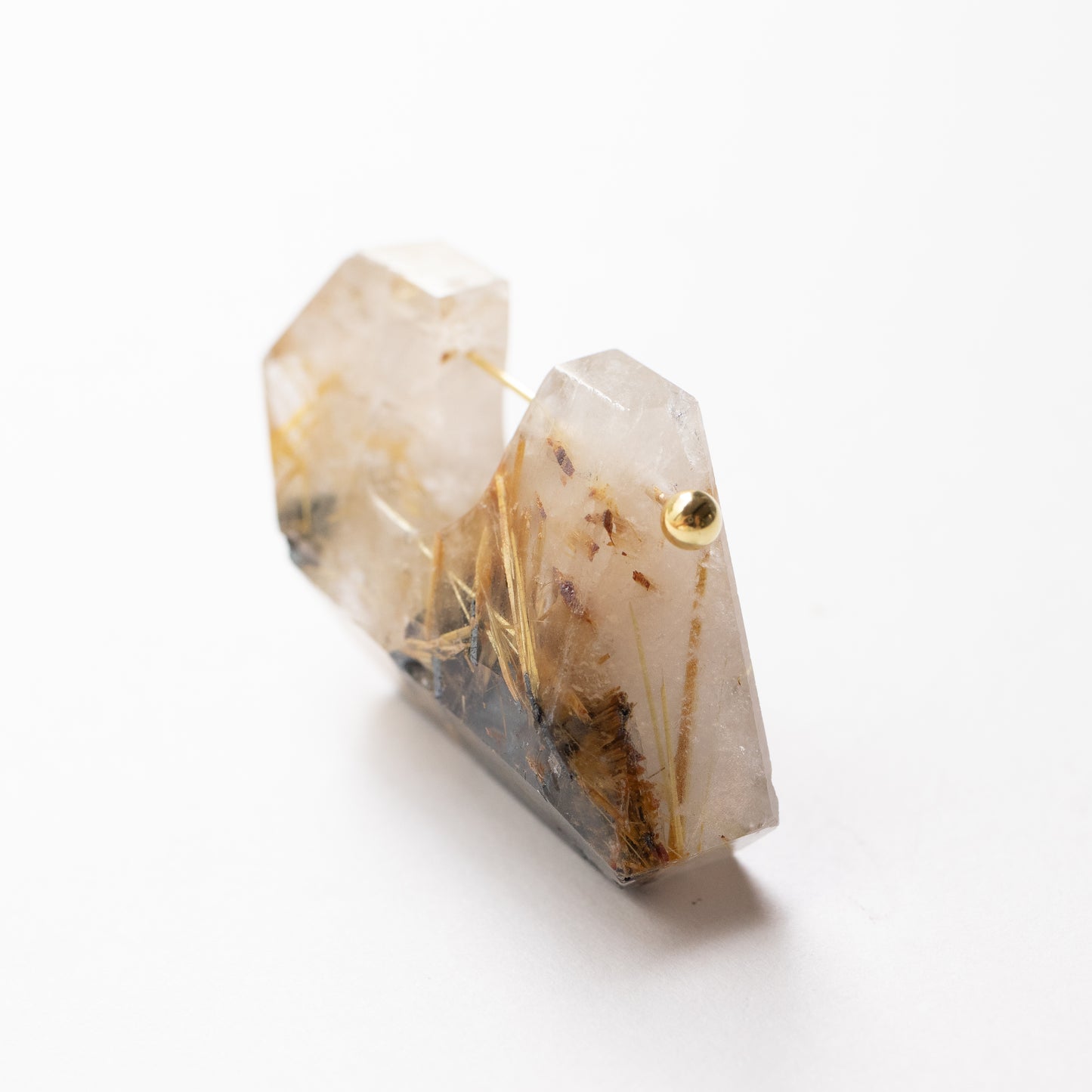 Rock Pierced Earring - Golden Rutilated Quartz -