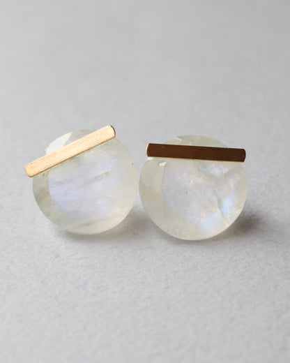 Bar stone Pierced Earrings - Rainbow Moon Stone -