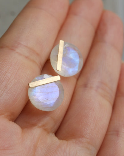 Bar stone Pierced Earrings - Rainbow Moon Stone -