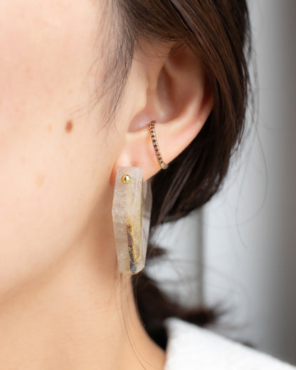 Rock Pierced Earring - Golden Rutilated Quartz -