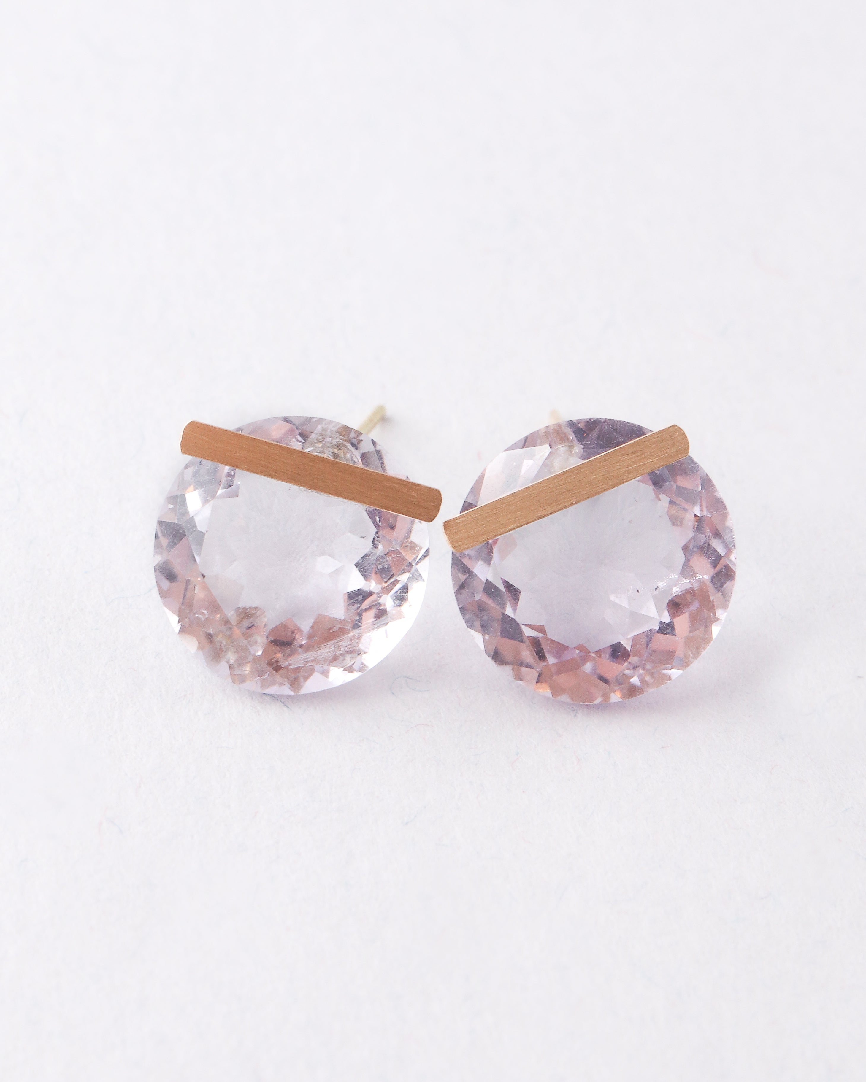Bar Stone Pierced Earring - Pink Amethyst -