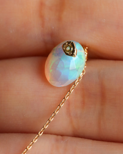 Flat Pierced Earring - Opal -