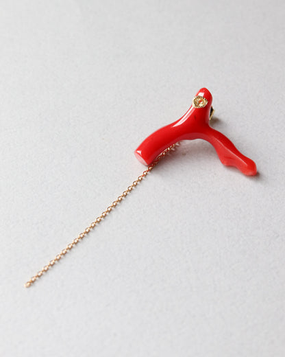 Flat Pierced Earring - Coral -