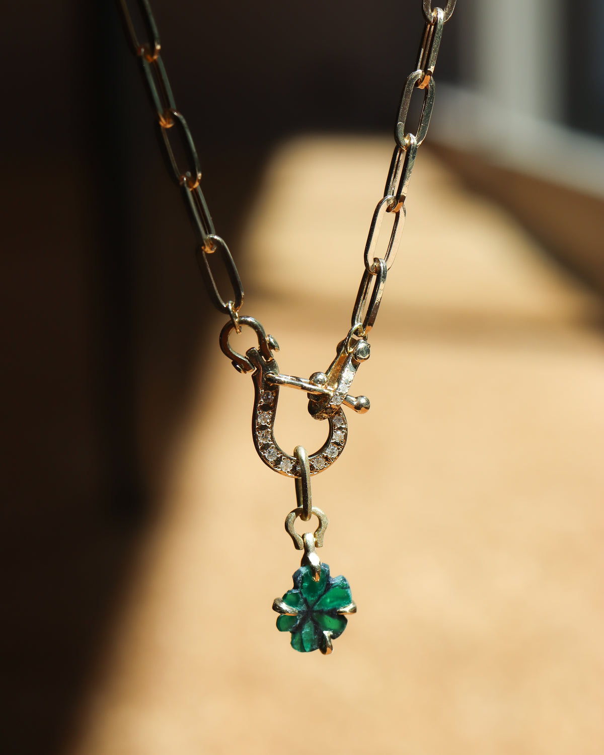 Horse Shoe Prong Necklace - Trapiche Emerald -