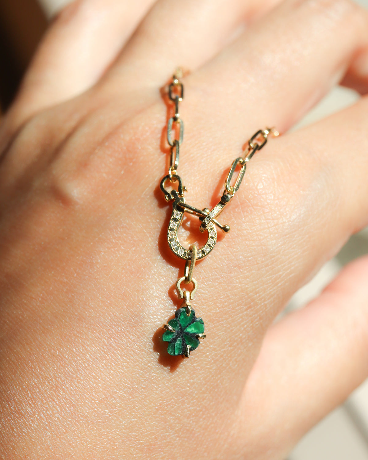 Horse Shoe Prong Necklace - Trapiche Emerald -