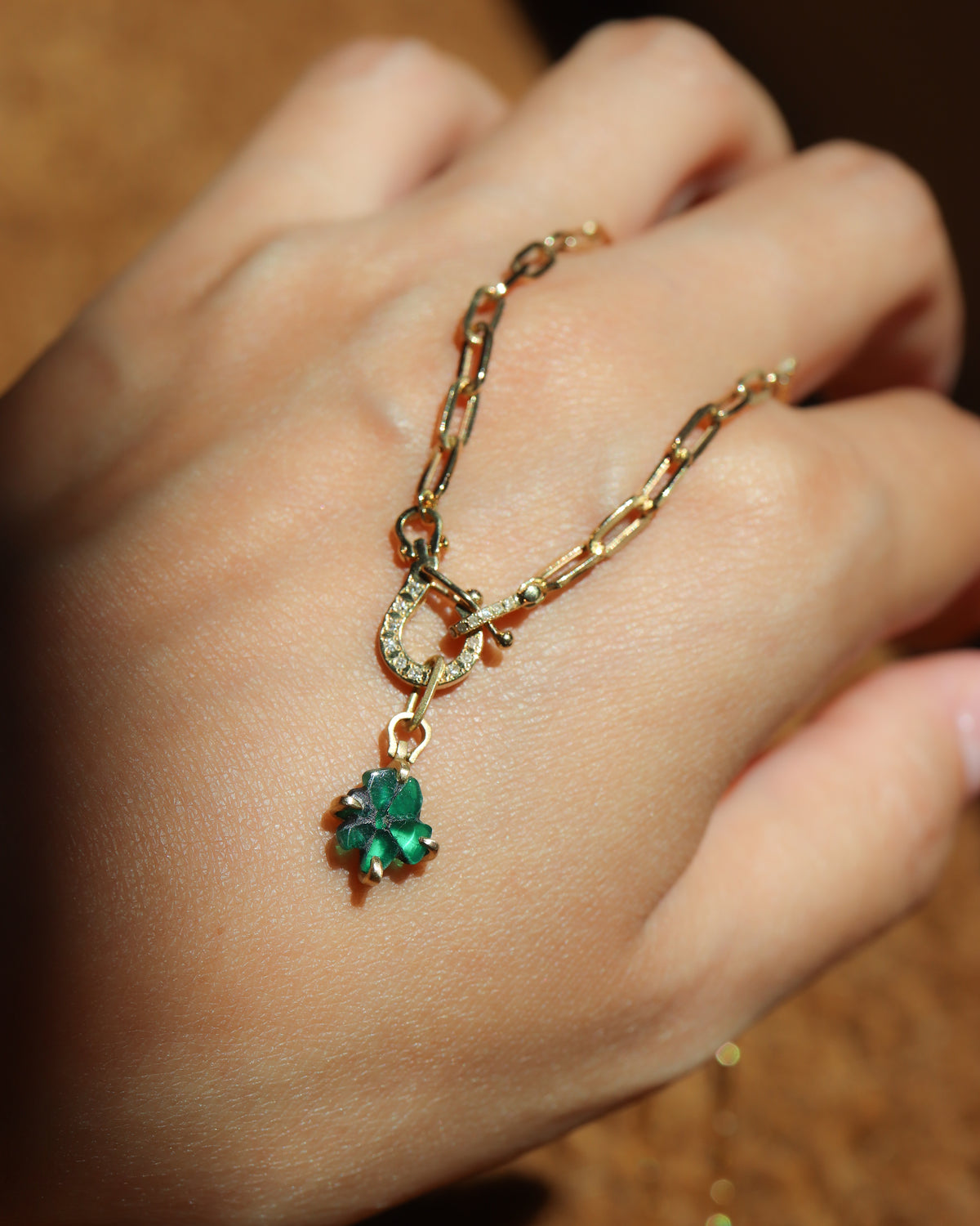 Horse Shoe Prong Necklace - Trapiche Emerald -