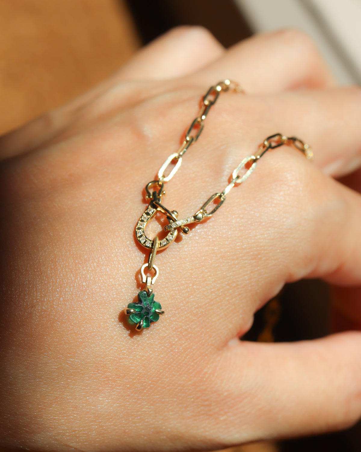 Horse Shoe Prong Necklace - Trapiche Emerald -