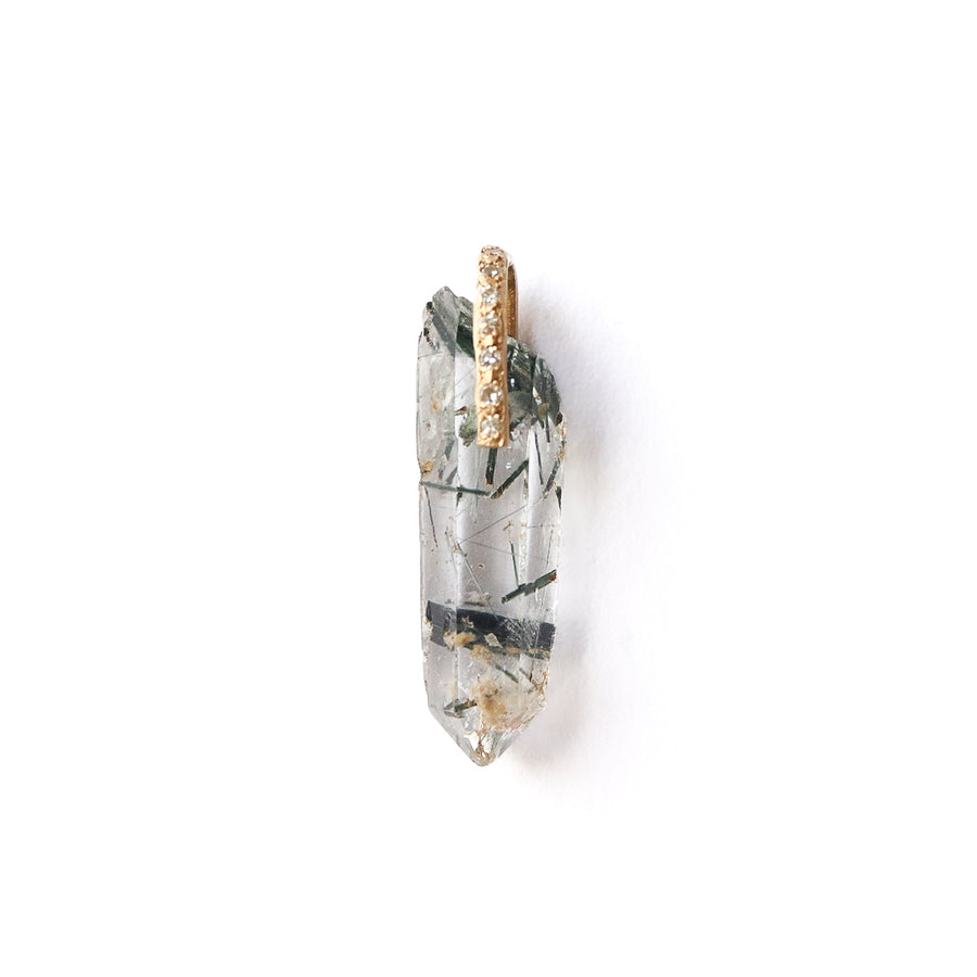 Hibiki Stone Necklace - Tourmalinated Quartz / Diamond -