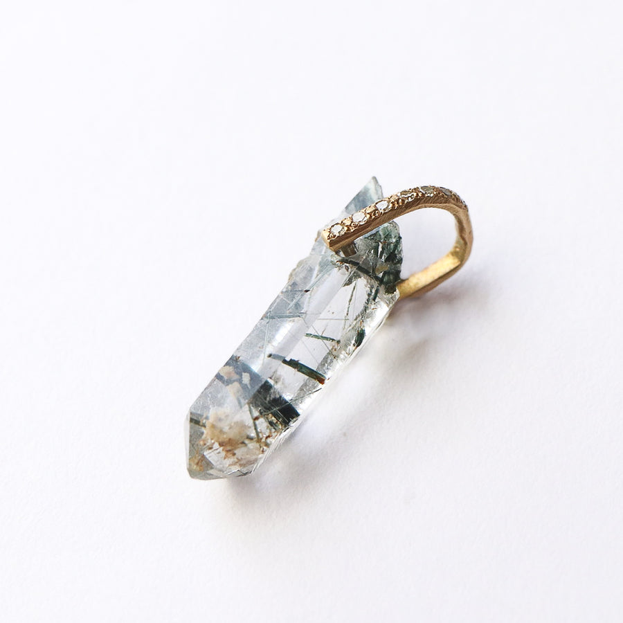 Hibiki Stone Necklace - Tourmalinated Quartz / Diamond -