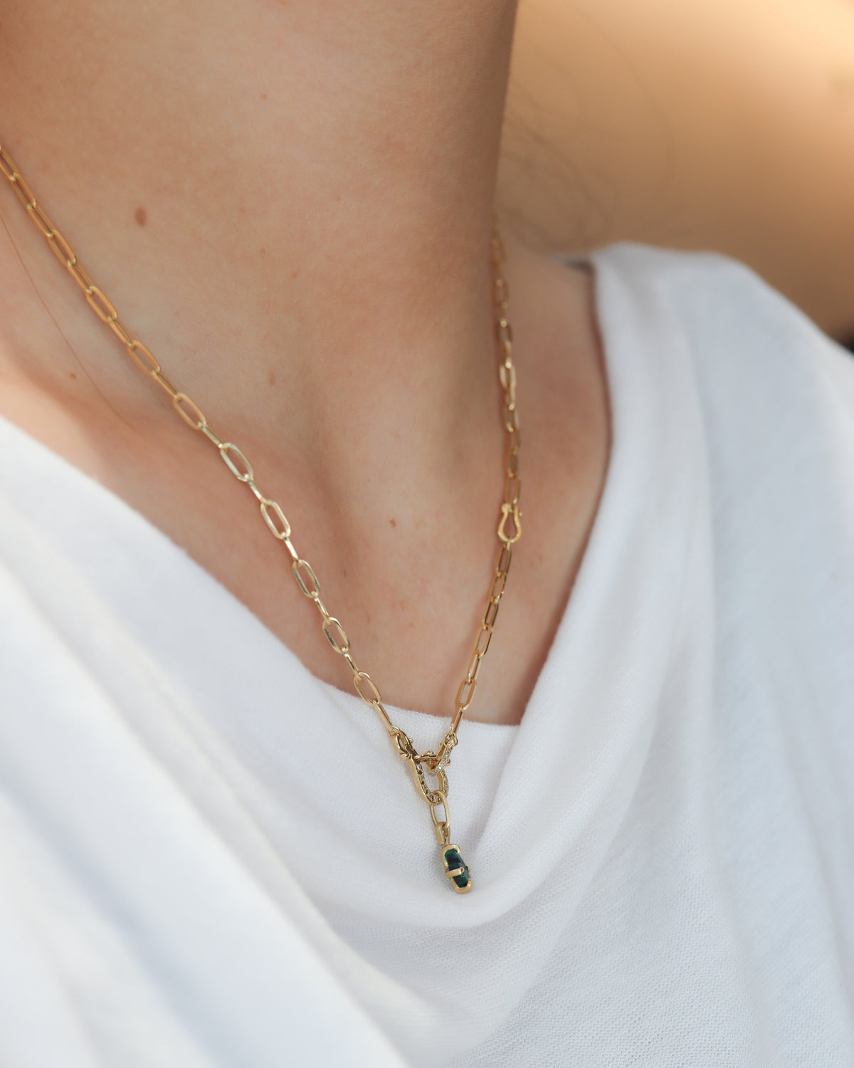 Horse Shoe Prong Necklace - Trapiche Emerald -