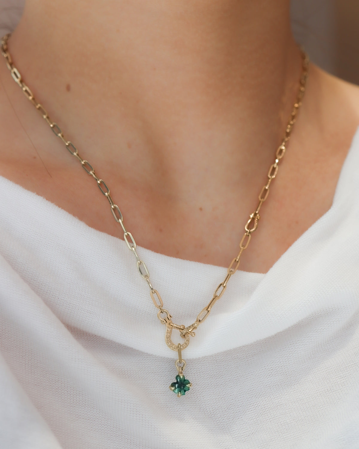 Horse Shoe Prong Necklace - Trapiche Emerald -