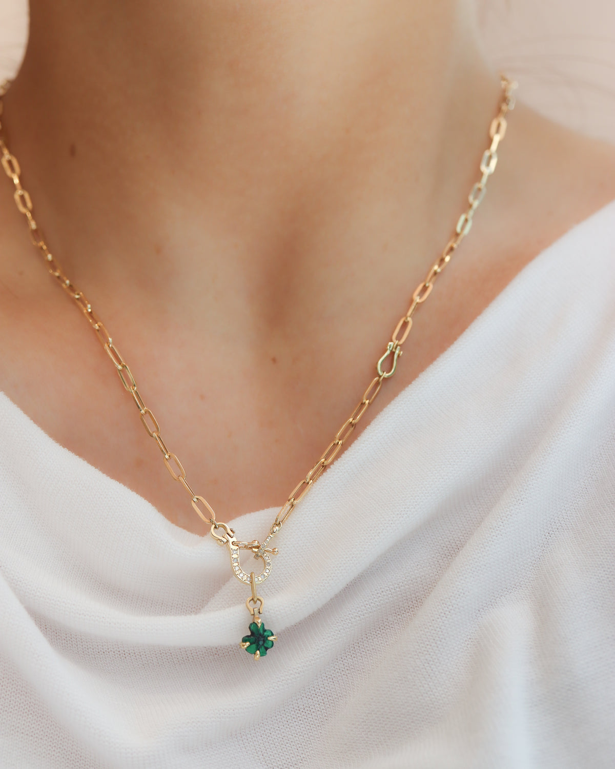 Horse Shoe Prong Necklace - Trapiche Emerald -