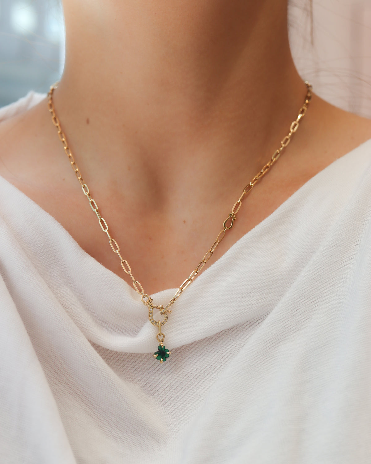 Horse Shoe Prong Necklace - Trapiche Emerald -