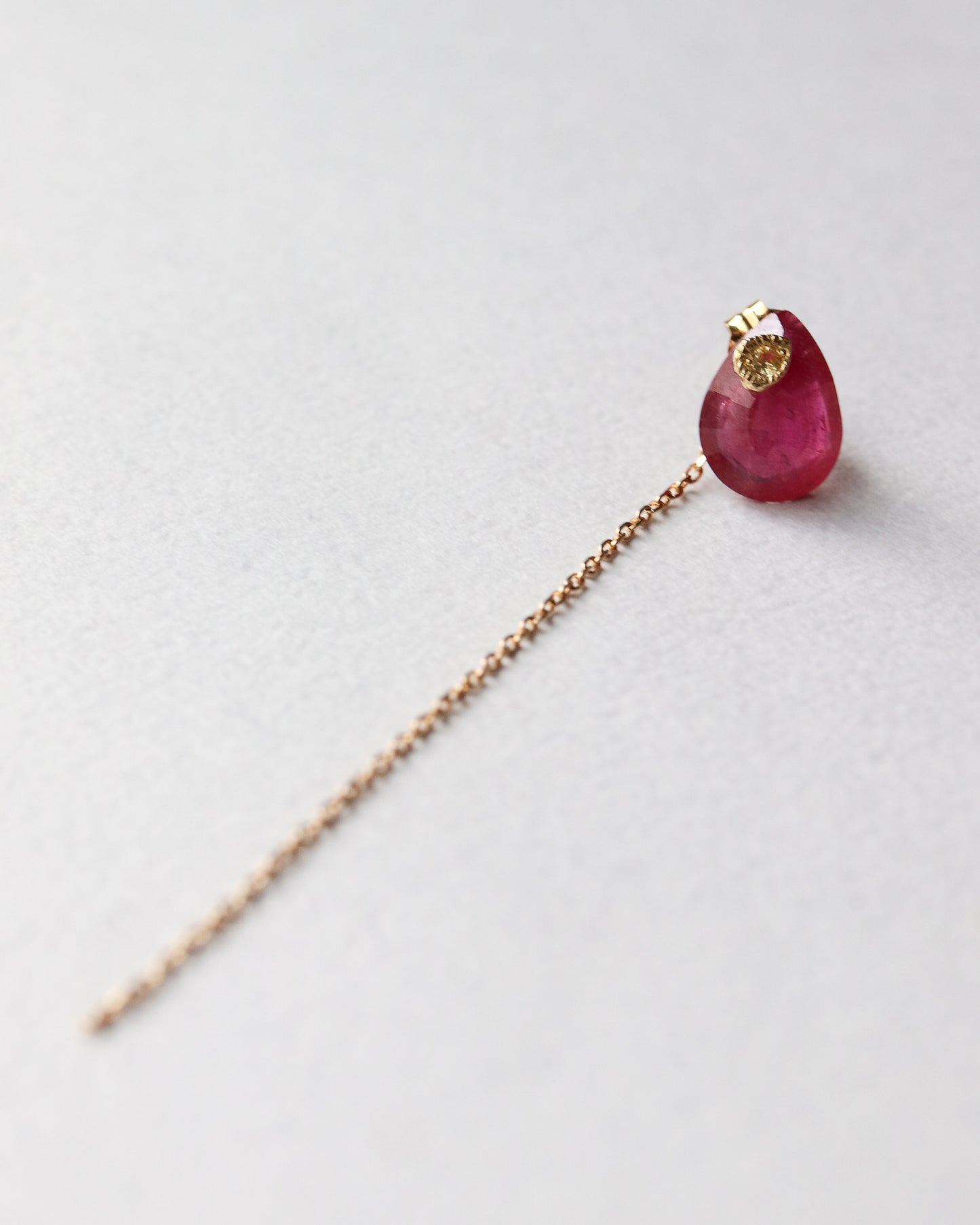 Flat Pierced Earring - Ruby -