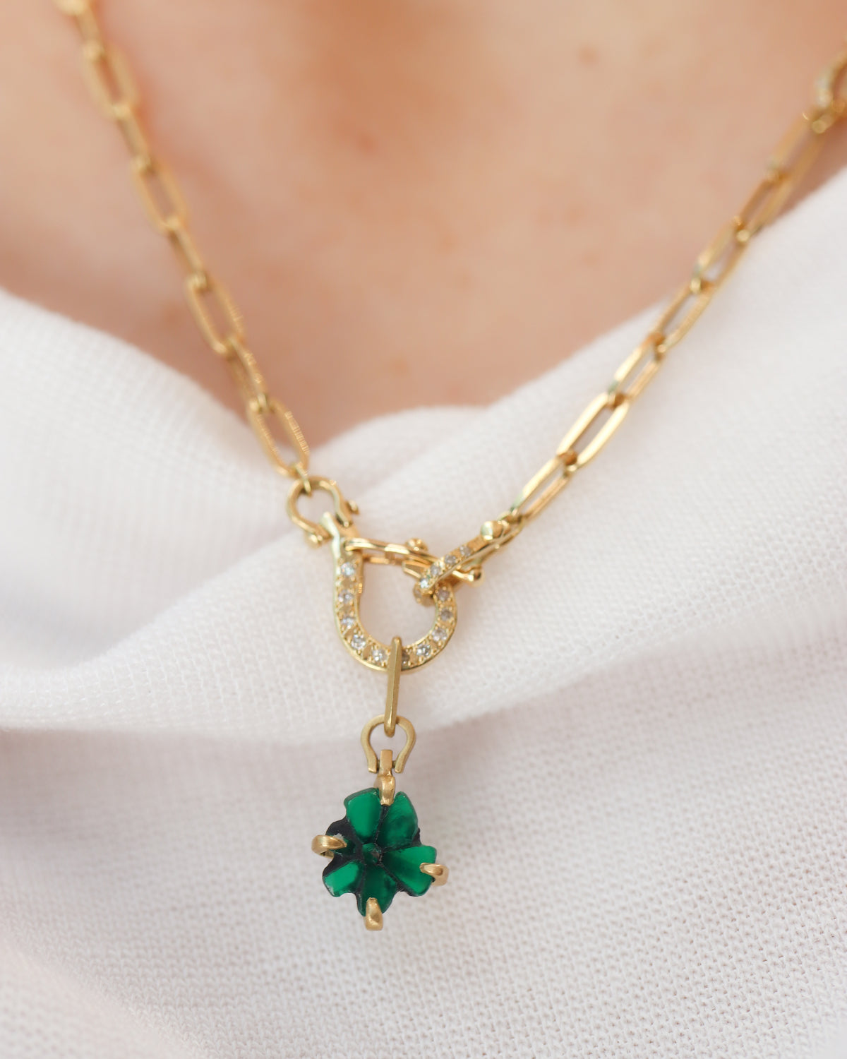 Horse Shoe Prong Necklace - Trapiche Emerald -