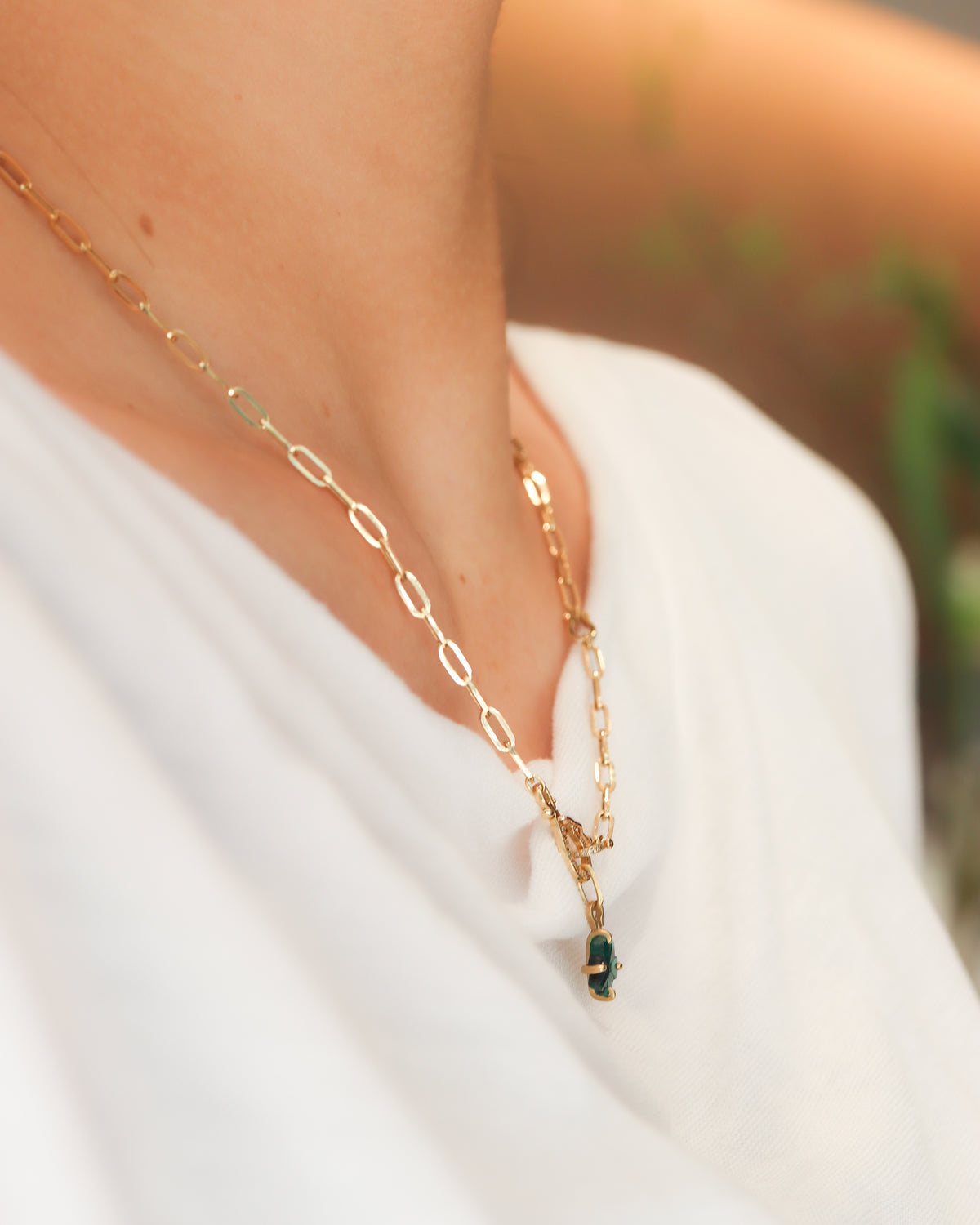 Horse Shoe Prong Necklace - Trapiche Emerald -