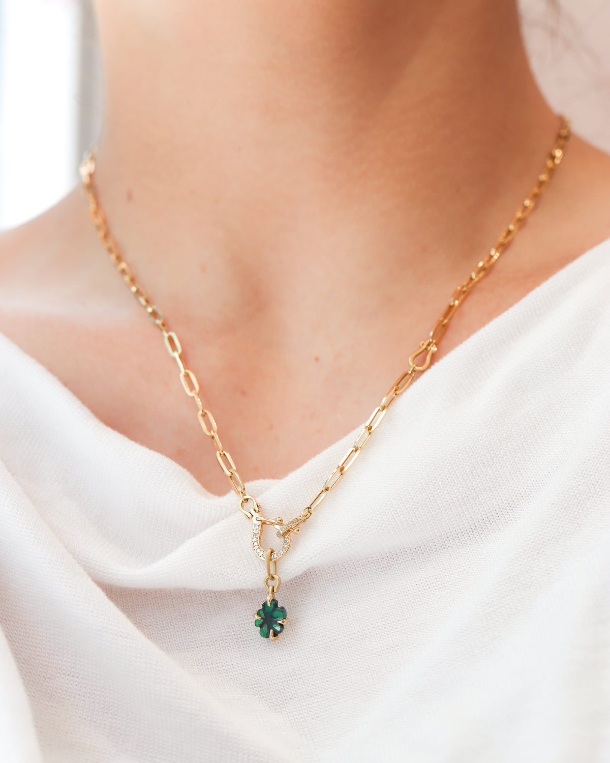 Horse Shoe Prong Necklace - Trapiche Emerald -