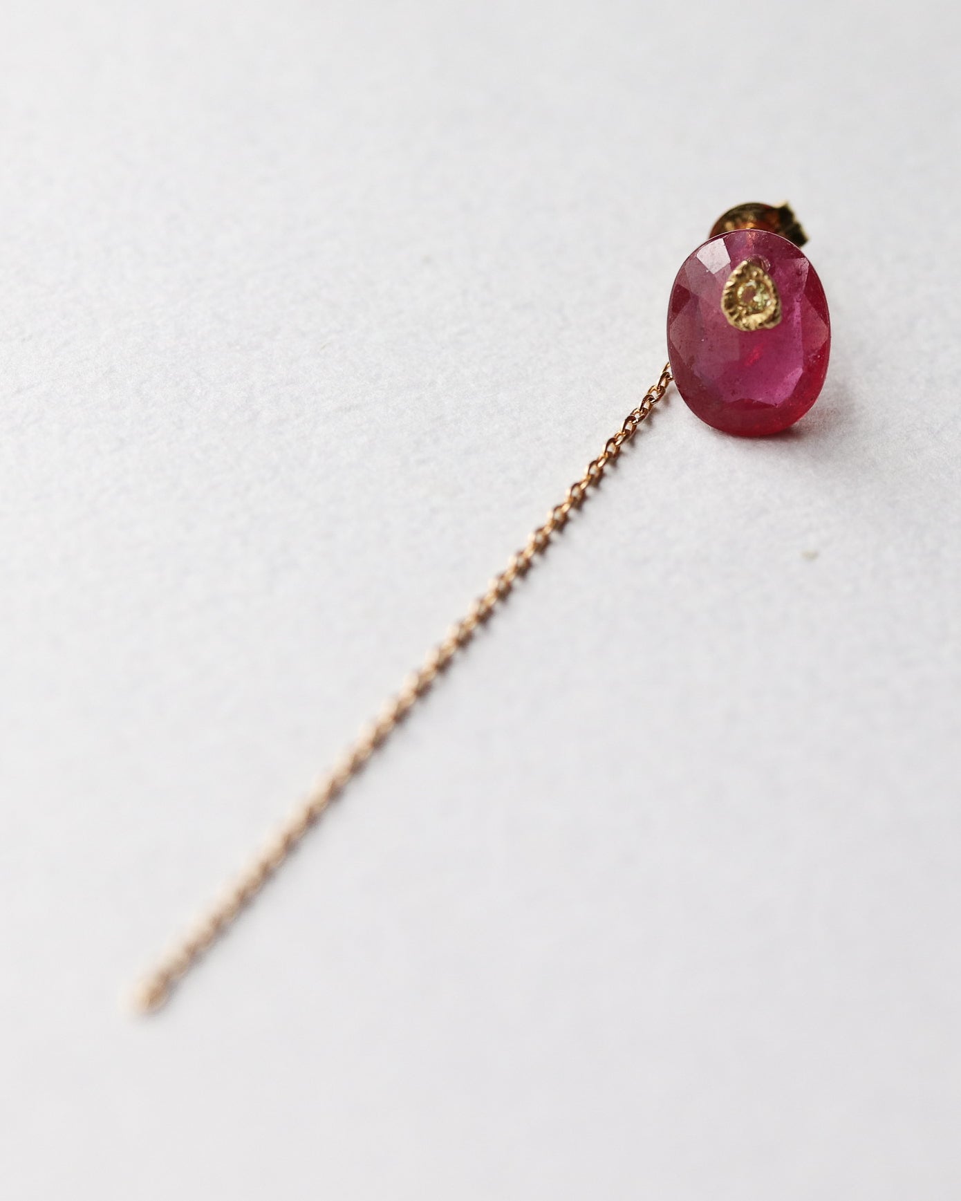 Flat Pierced Earring - Ruby -