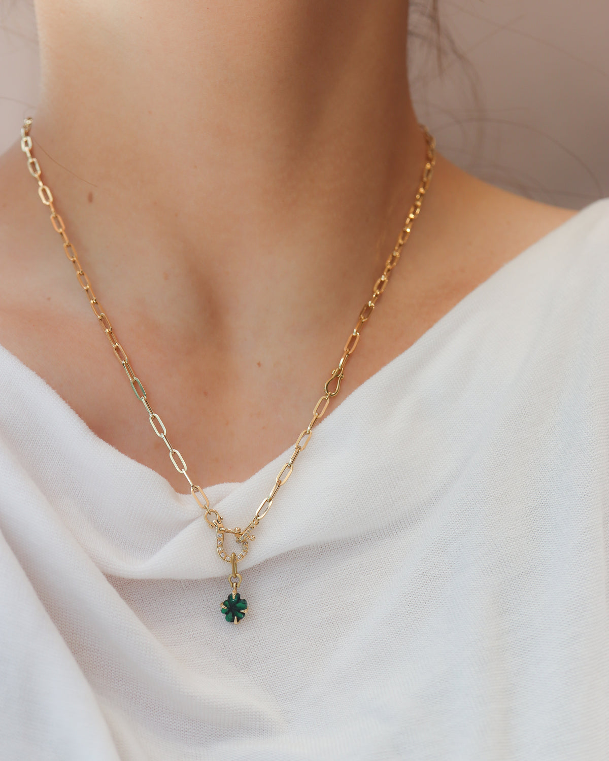 Horse Shoe Prong Necklace - Trapiche Emerald -