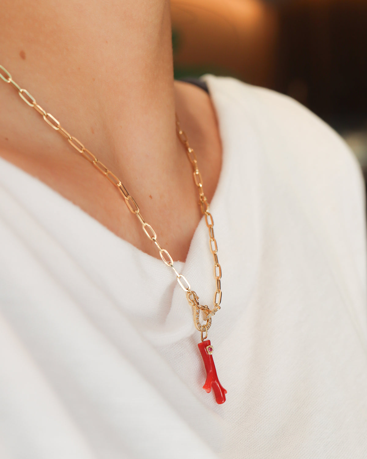 Flat Necklace - Coral -