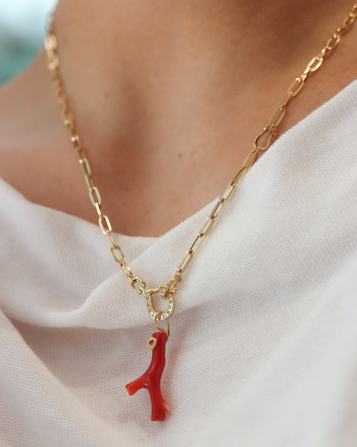 Flat Necklace - Coral -