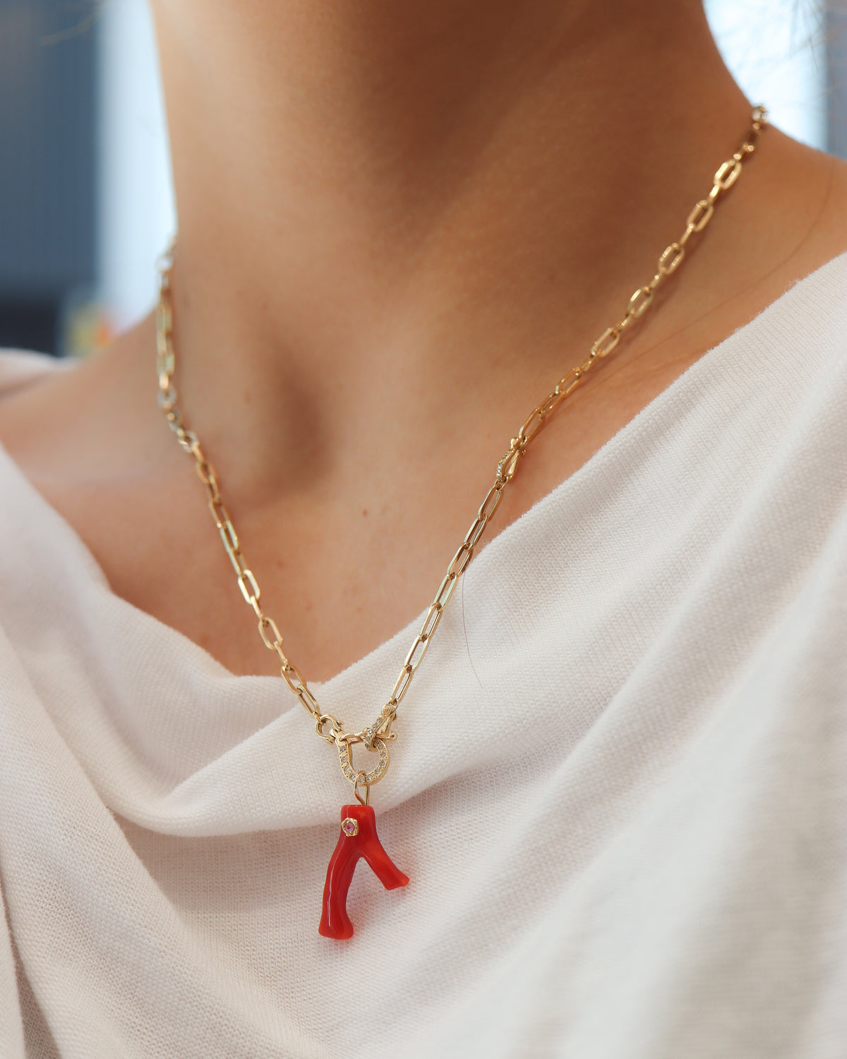 Flat Necklace - Coral -