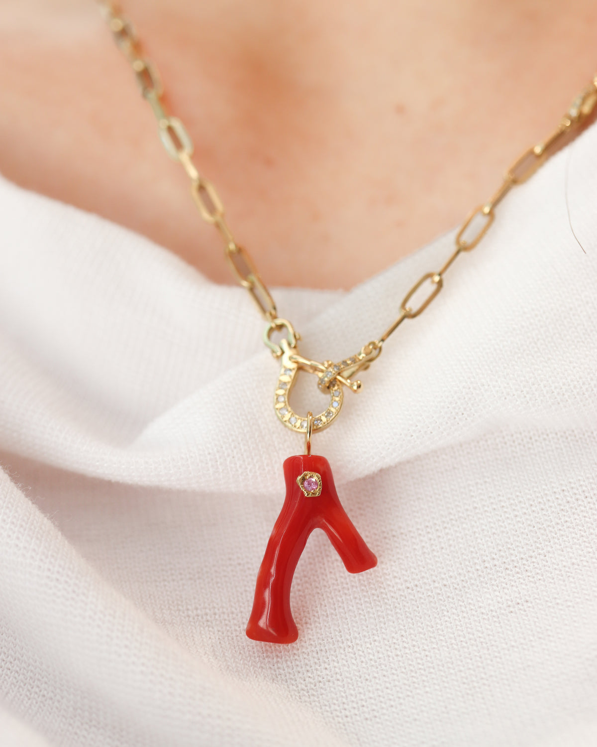 Flat Necklace - Coral -