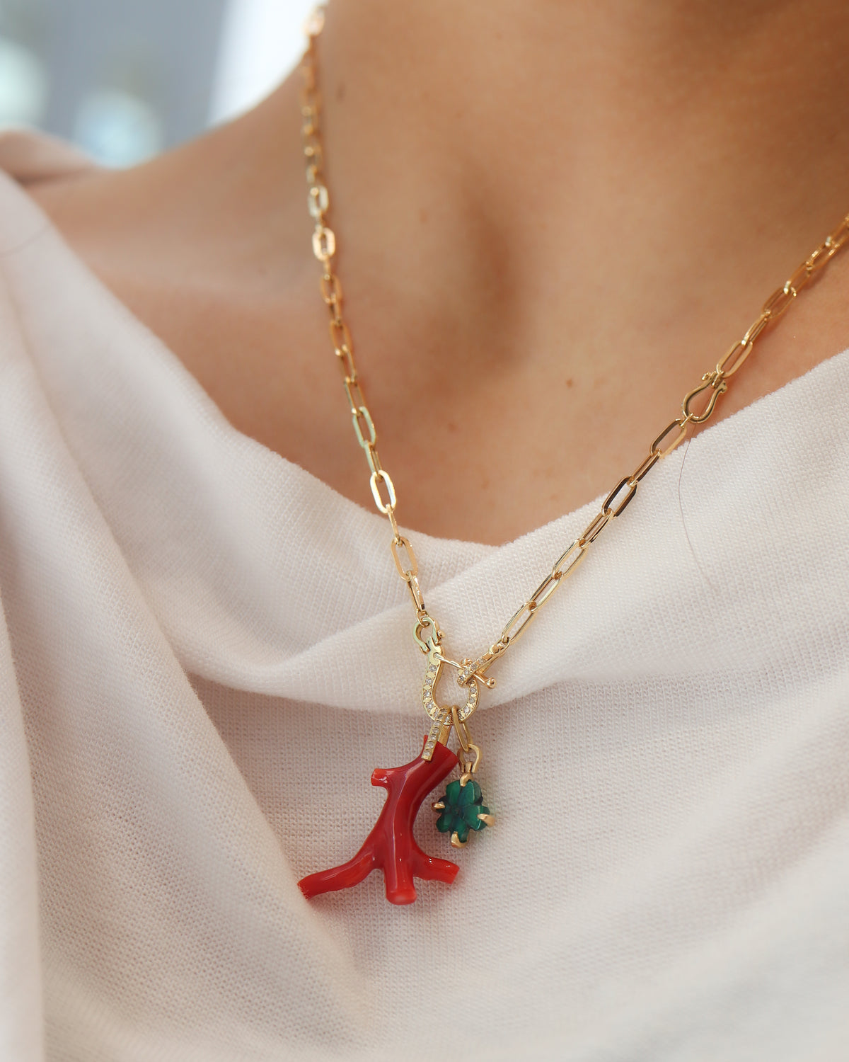 Horse Shoe Prong Necklace - Trapiche Emerald -