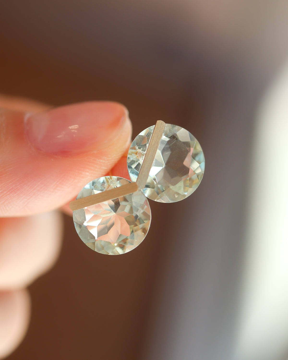 Bar stone Pierced Earring - Green Amethyst -