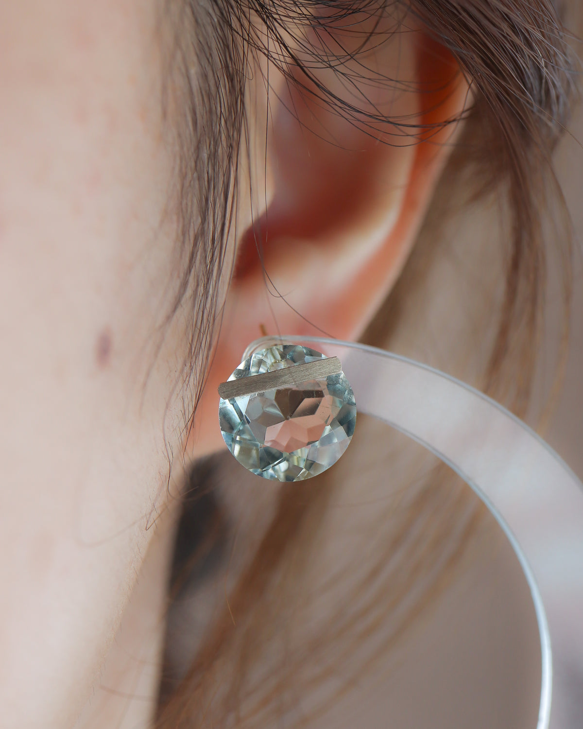 Bar stone Pierced Earring - Green Amethyst -
