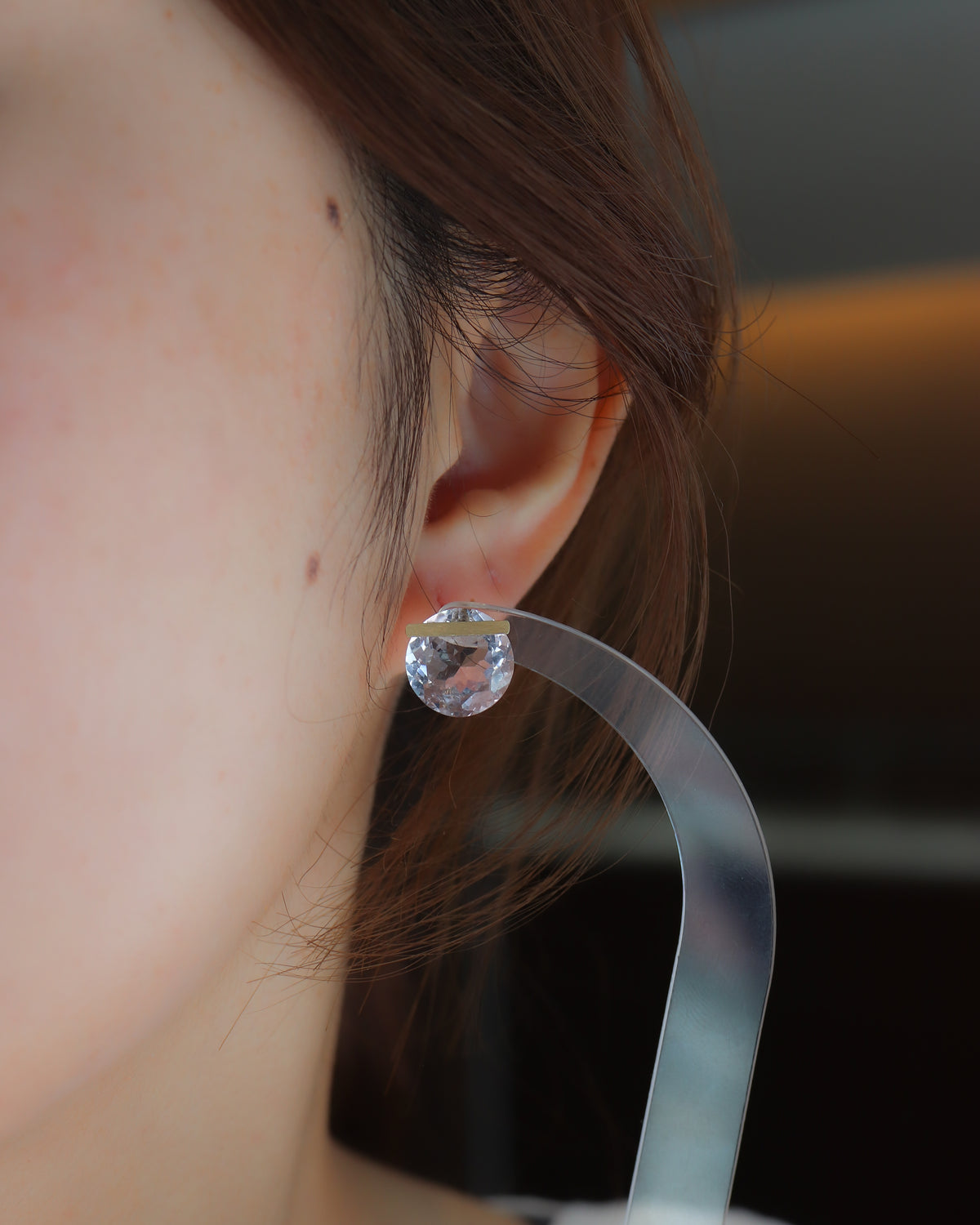 Bar Stone Pierced Earring - Pink Amethyst -