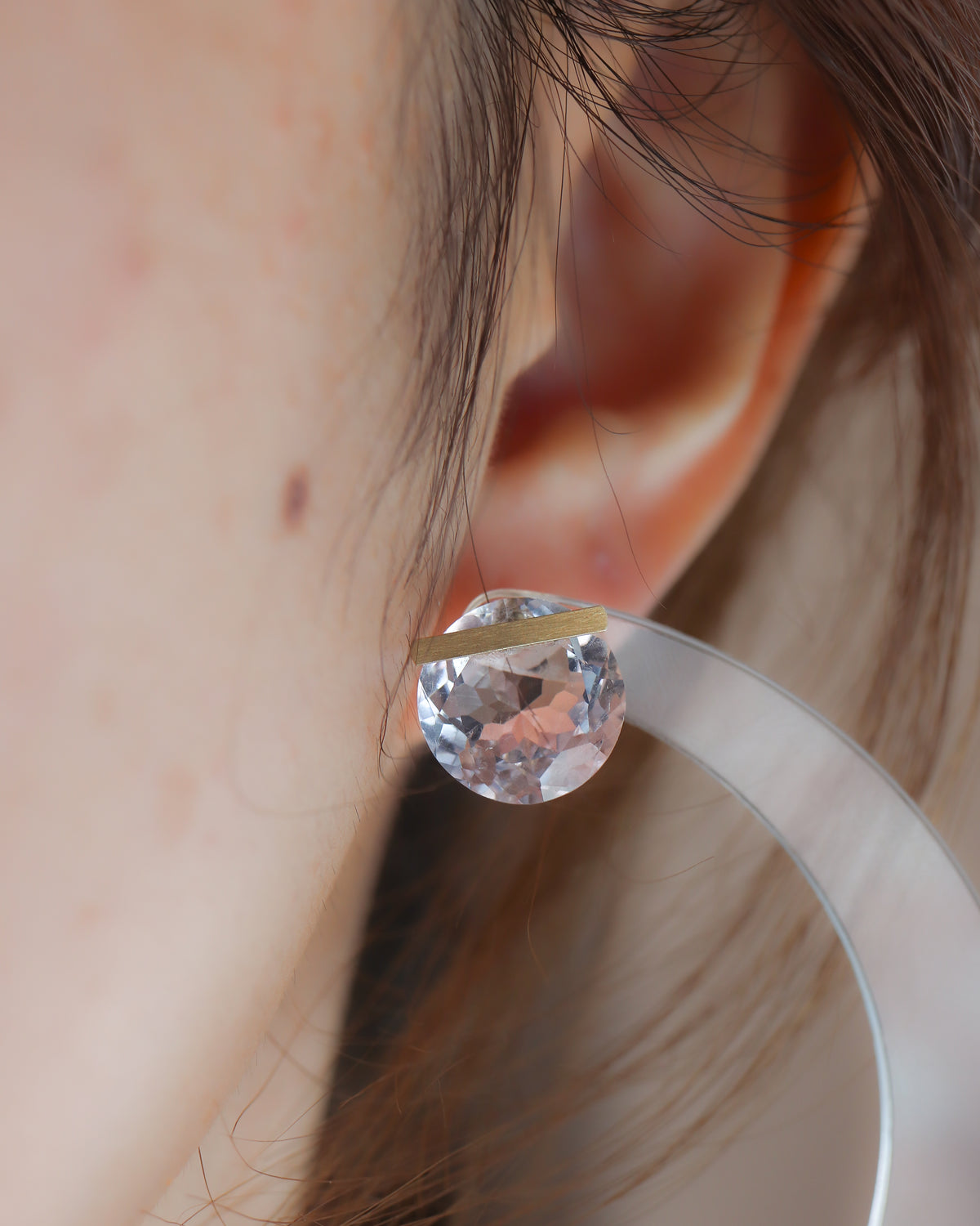 Bar Stone Pierced Earring - Pink Amethyst -