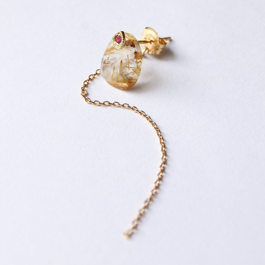 【期間限定】Flat Pierced Earring - Golden Rutilated Quartz -