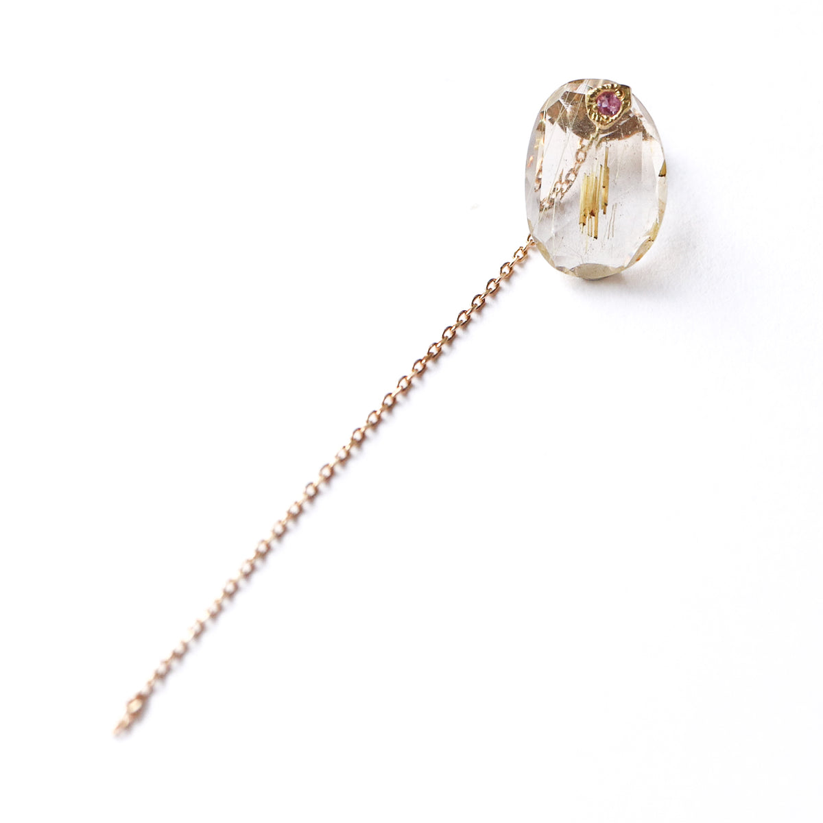 Flat Pierced Earring - Golden Rutilated Quartz -